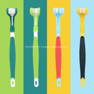 Produits de soins bucco-dentaires pour brosse à dents à trois têtes pour animaux de compagnie